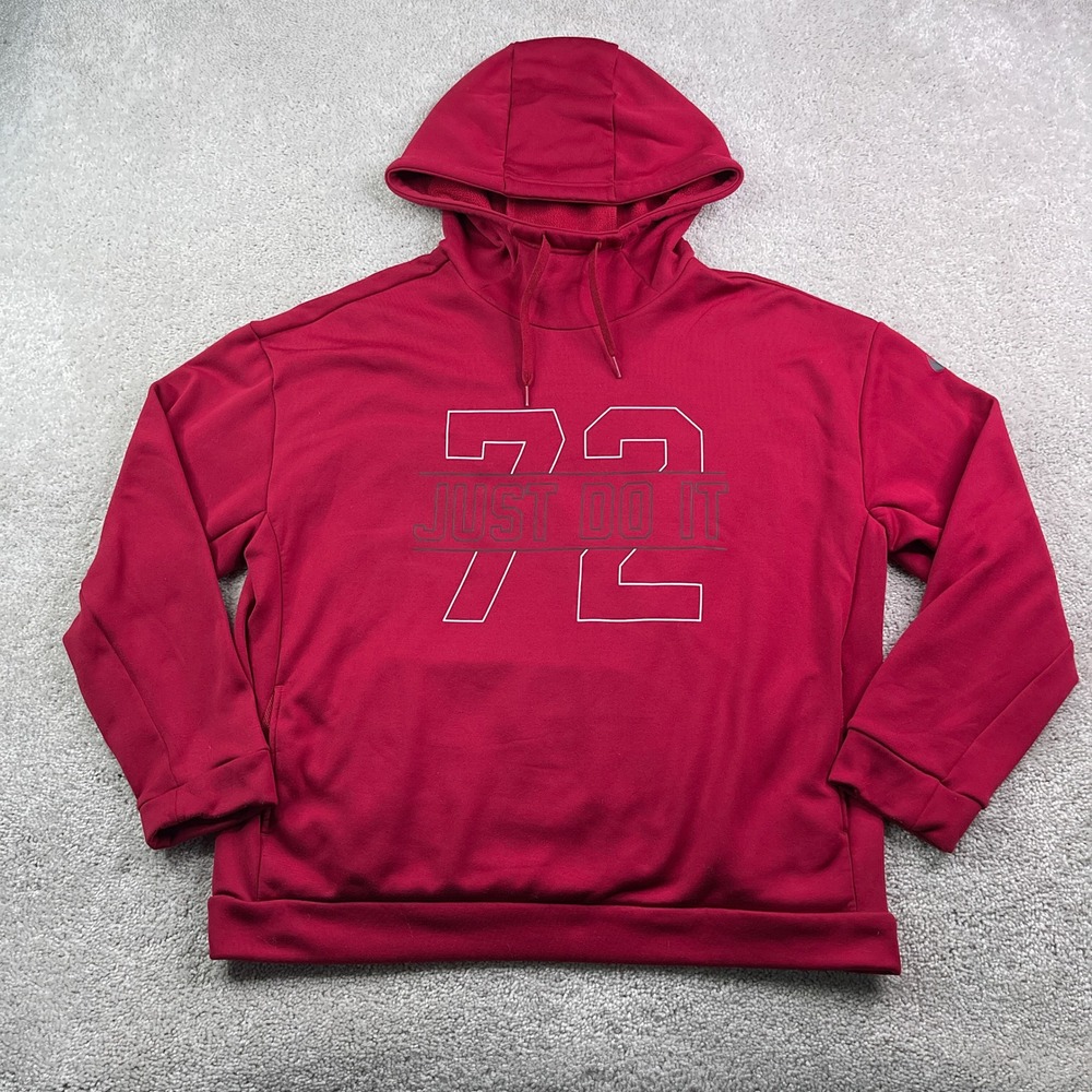 Nike Hoodie Womens Medium Red Just Do It 72 Graphic Tech Therma Fleece Pullover